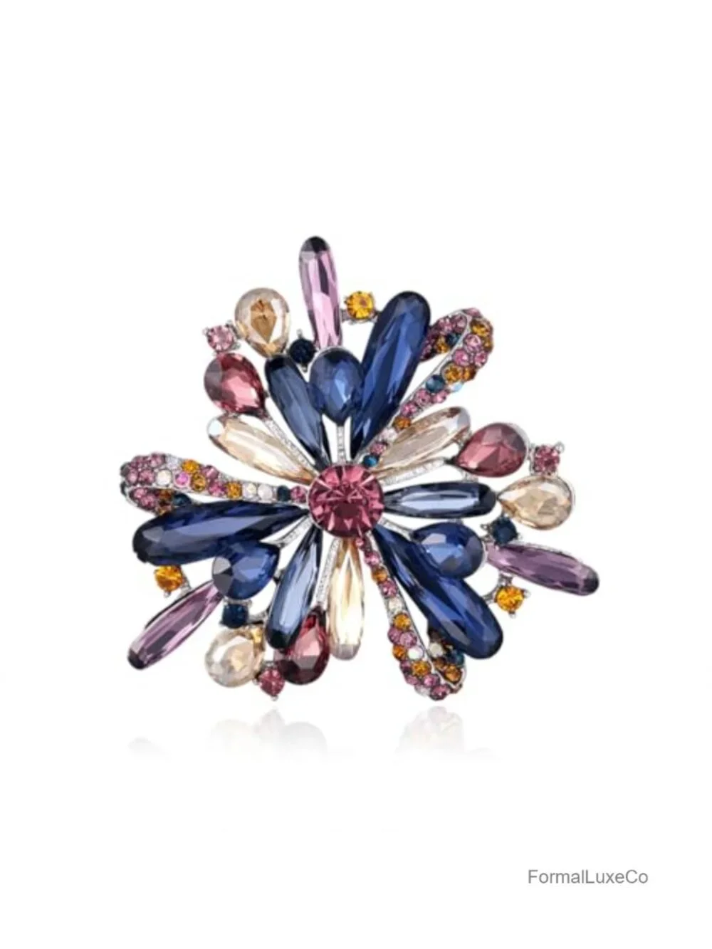 Blue Crystal Flower Brooch Pin Vintage Rhinestone Floral Brooch for Women Bag